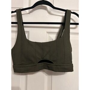 Offline By Aerie Large Ribbed Sports Bra Scoop Activewear Athleisure Green Open